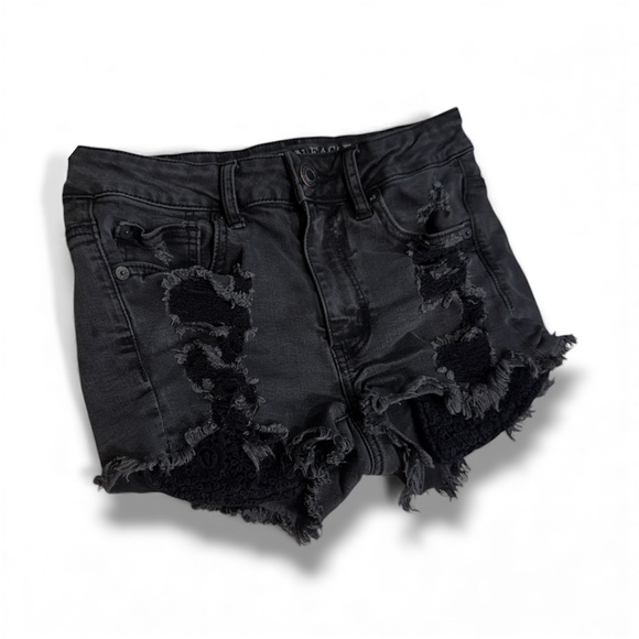 American Eagle Women’s Black Distressed Jean Shorts size 2 - Picture 1 of 3